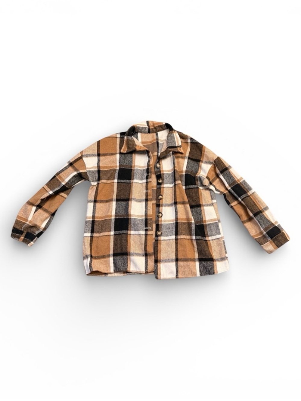 Adult Plaid Button-Up Shirt Jacket - Tan & Black